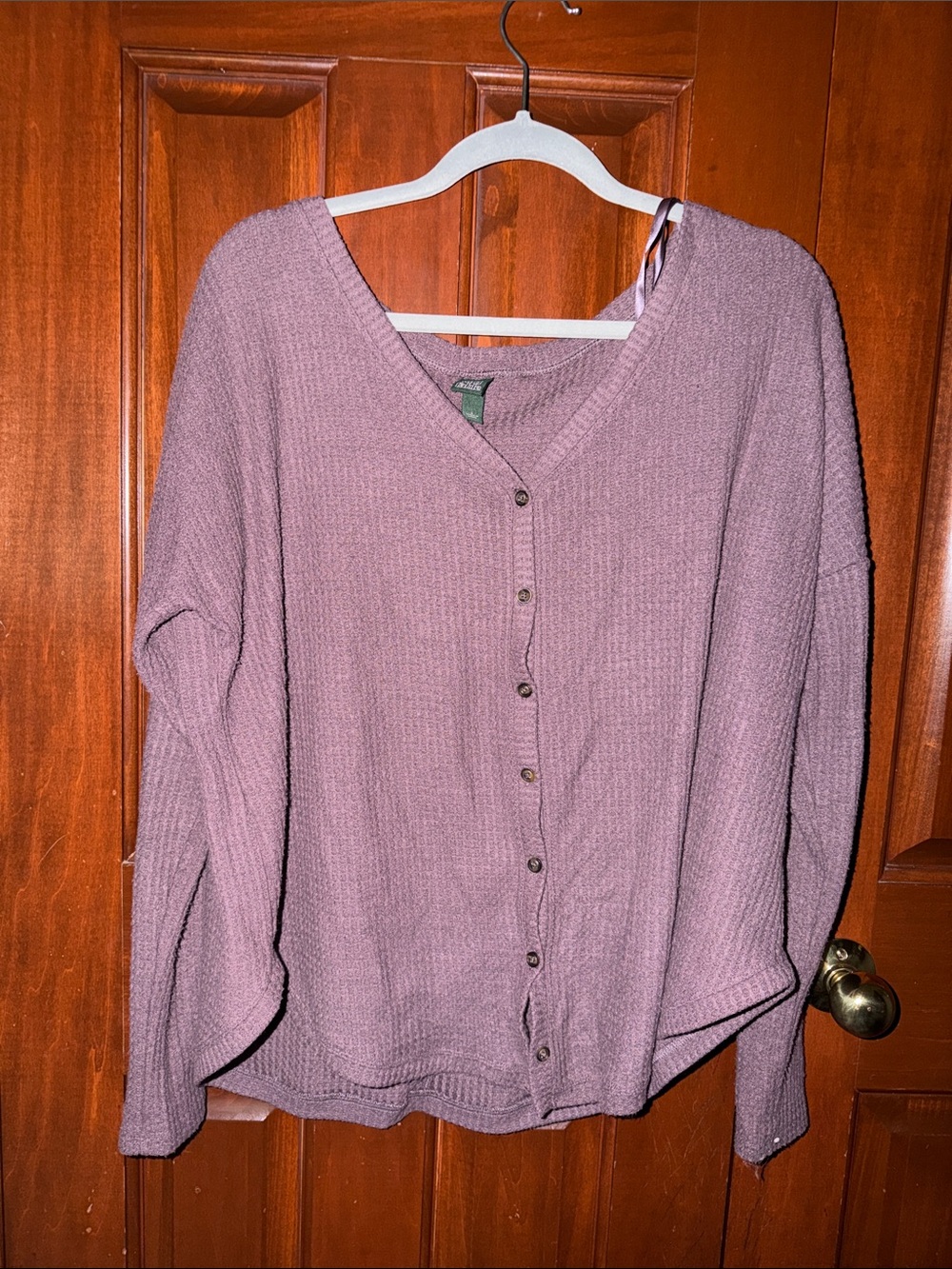 Wild Fable Cozy V-Neck Button-Front Sweater in Dusty Plum